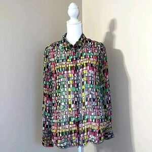 Liz Claiborne Sheer Multi Color Print Long Sleeve Blouse​​
